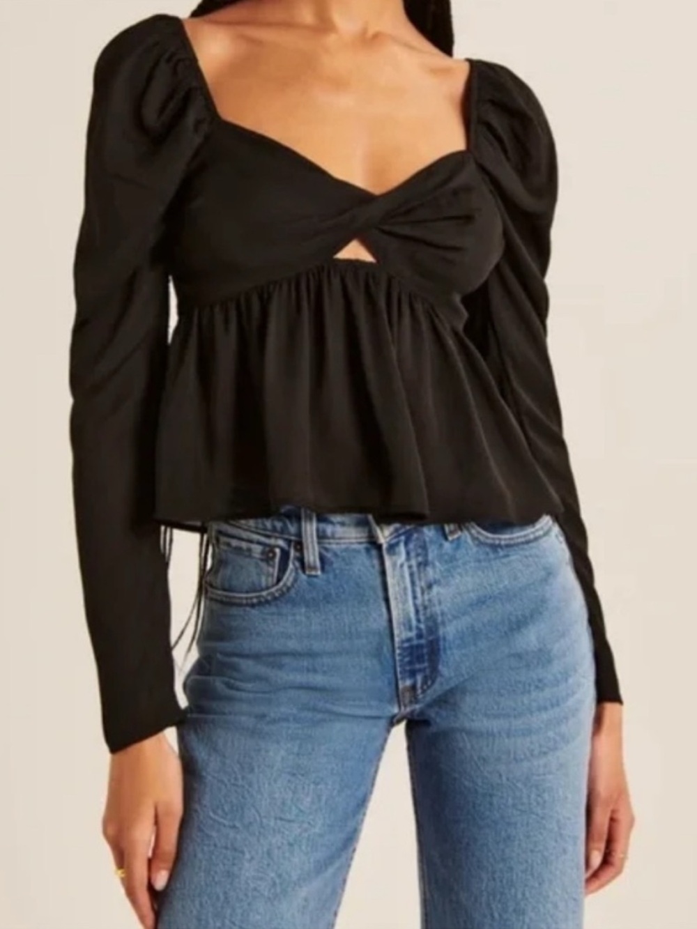 Abercrombie & Fitch Sheer Twist Front Babydoll Top Women's Long Sleeve